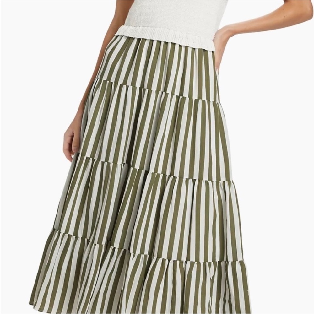 NWT En Saison mixed media shade green ivory striped CeCe dress Large L - Picture 8 of 13